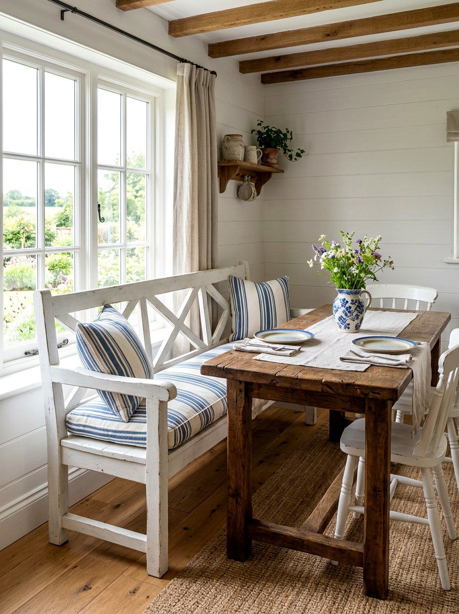 Farmhouse bench seating - 30 banquette dining room ideas
