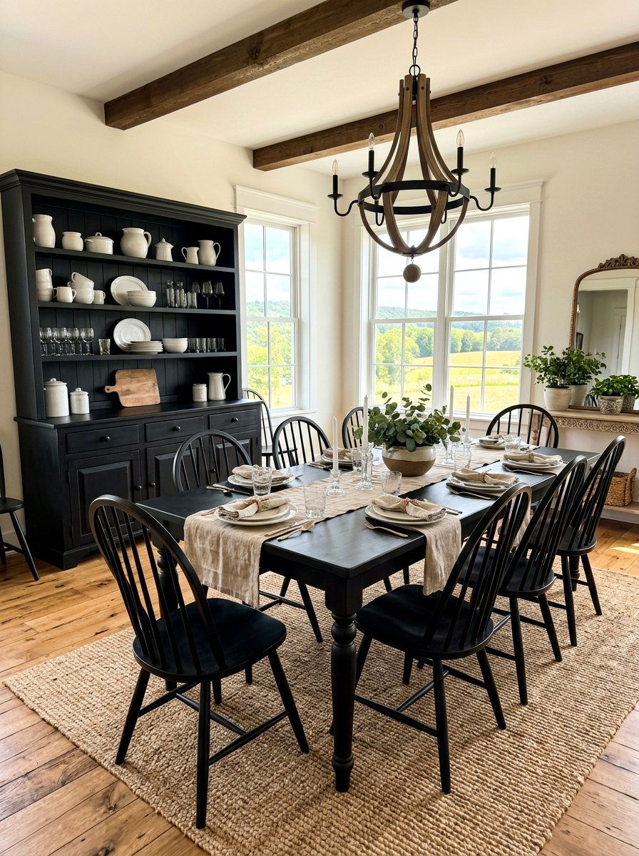 Farmhouse black dining room - 30 black dining room ideas