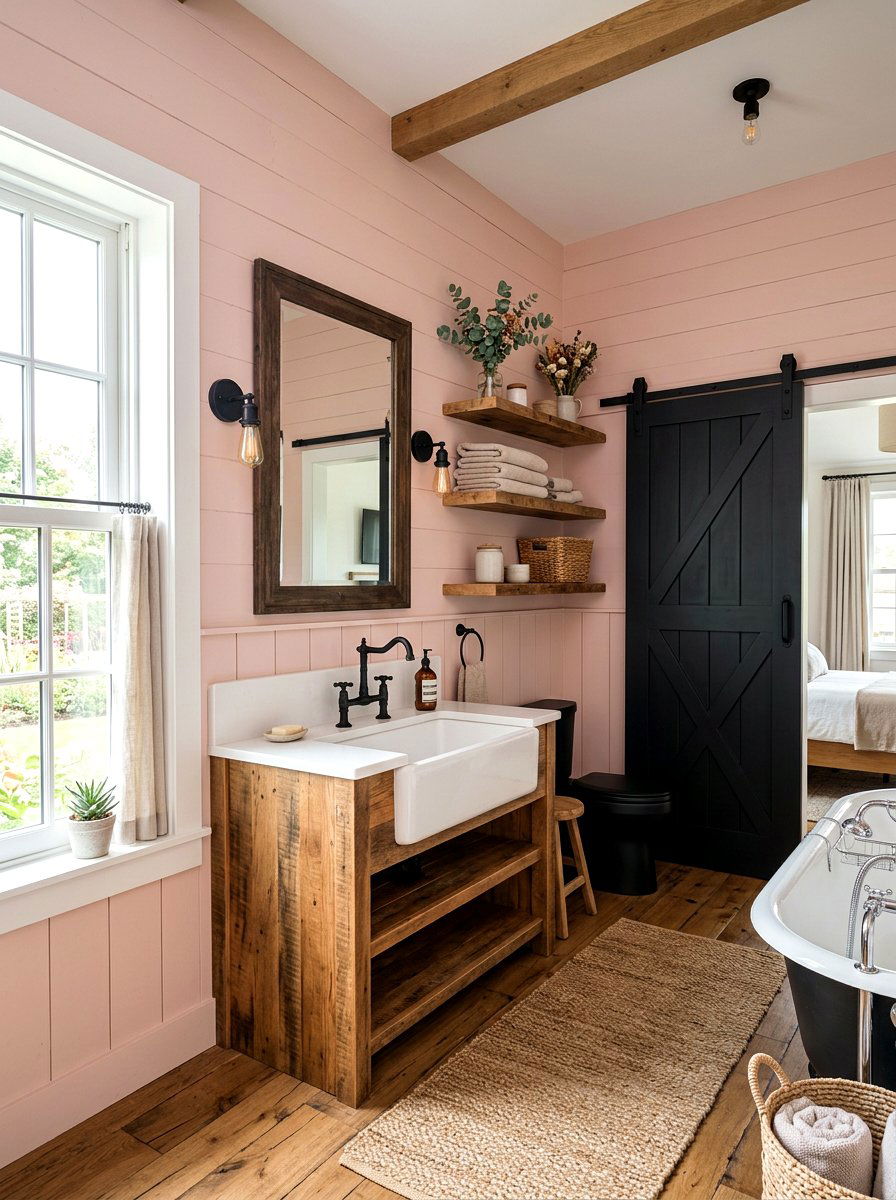 Farmhouse blush pink bathroom - 30 blush bathroom ideas