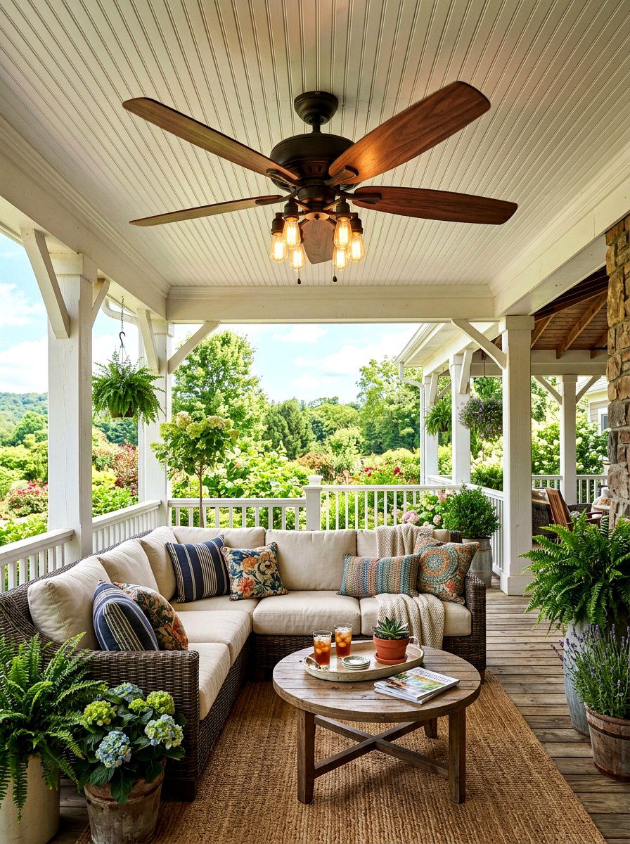 Farmhouse ceiling fan - 30 country porch decor ideas