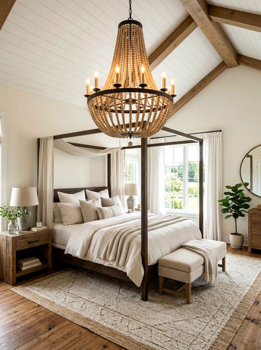 Farmhouse chandelier lighting - 30 farmhouse bedroom ideas