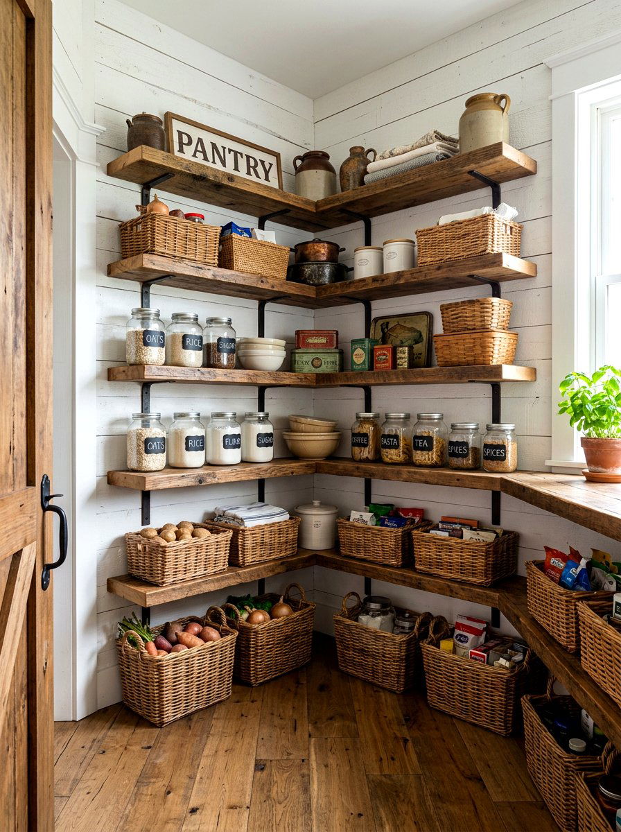 Farmhouse corner pantry shelving - 30 corner pantry shelving ideas