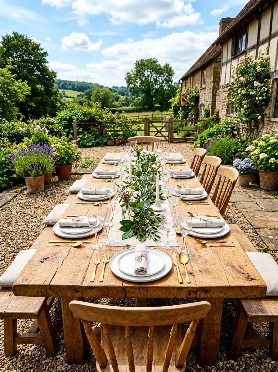 Farmhouse dining table - 30 evening patio party ideas
