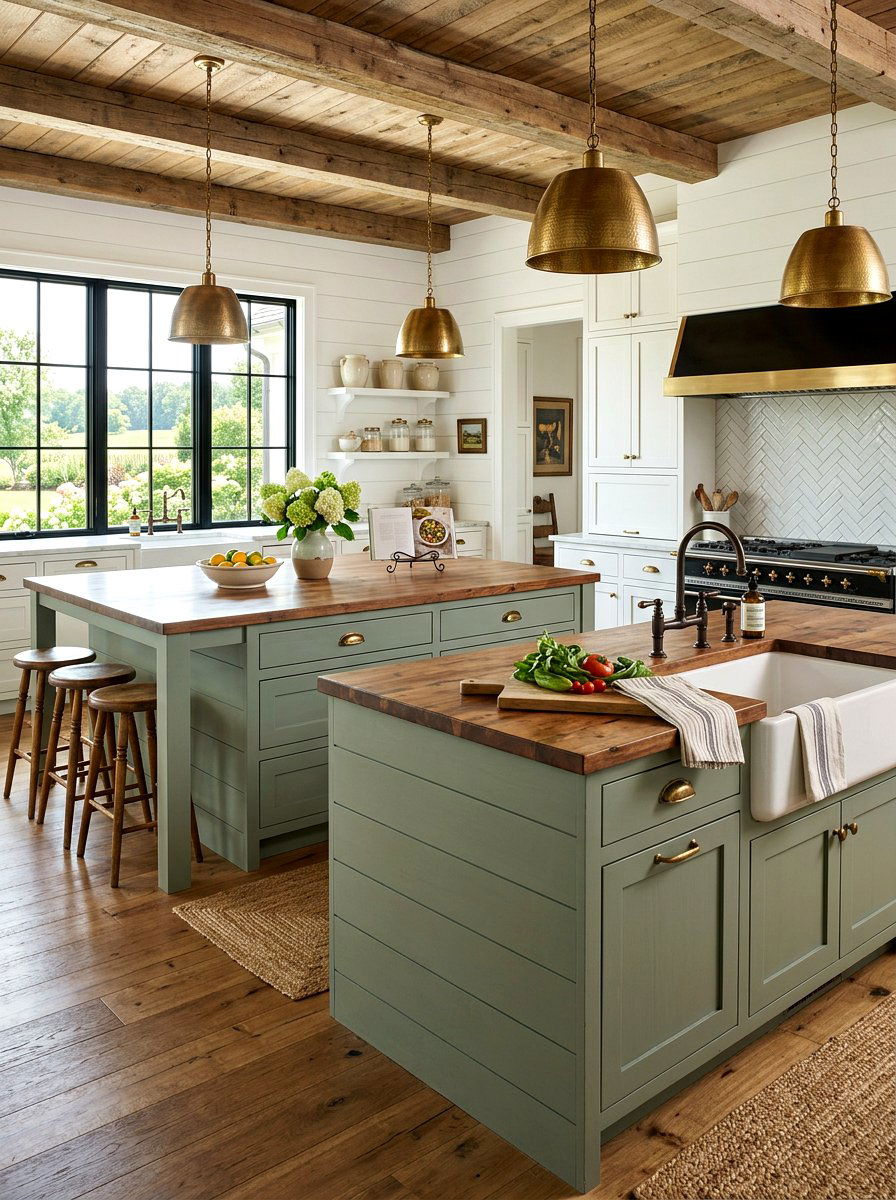 Farmhouse double kitchen islands - 30 double island kitchen ideas