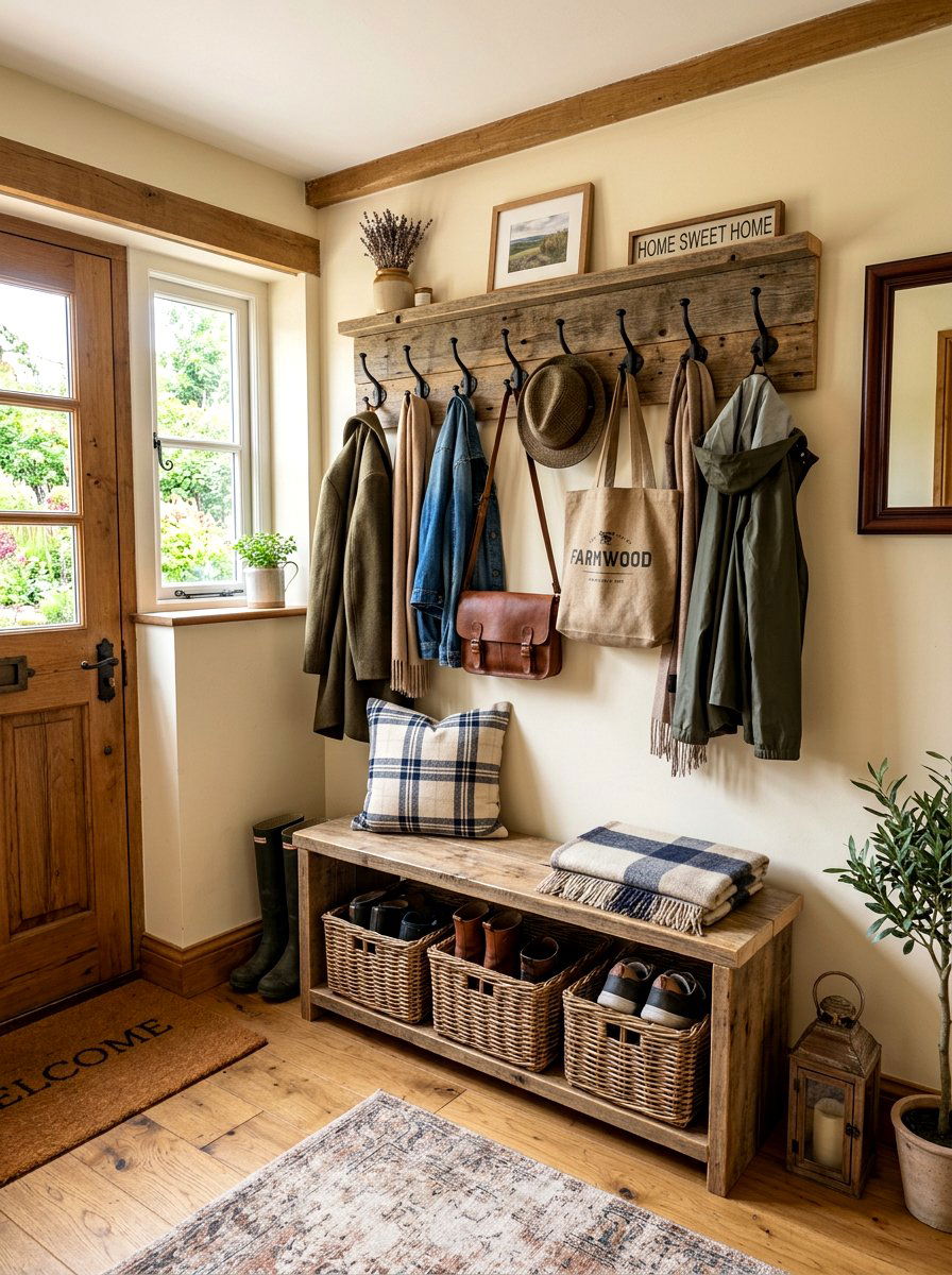 Farmhouse entryway coat rack - 30 entryway makeover ideas