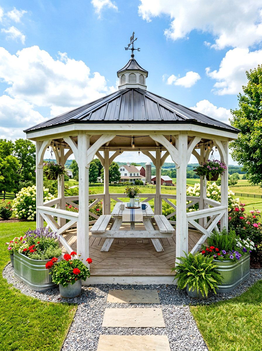 Farmhouse gazebo - 30 backyard gazebo ideas