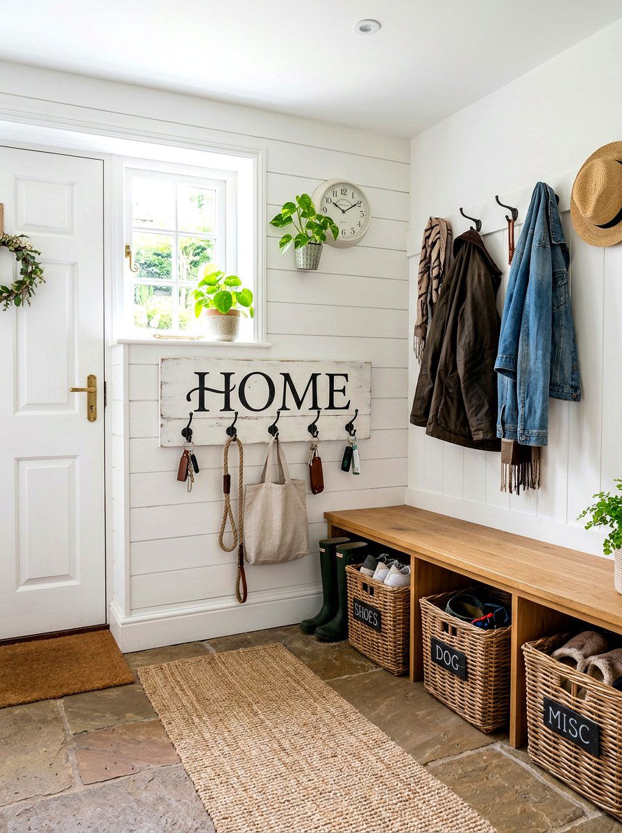Farmhouse key hook board - 30 key holder wall ideas