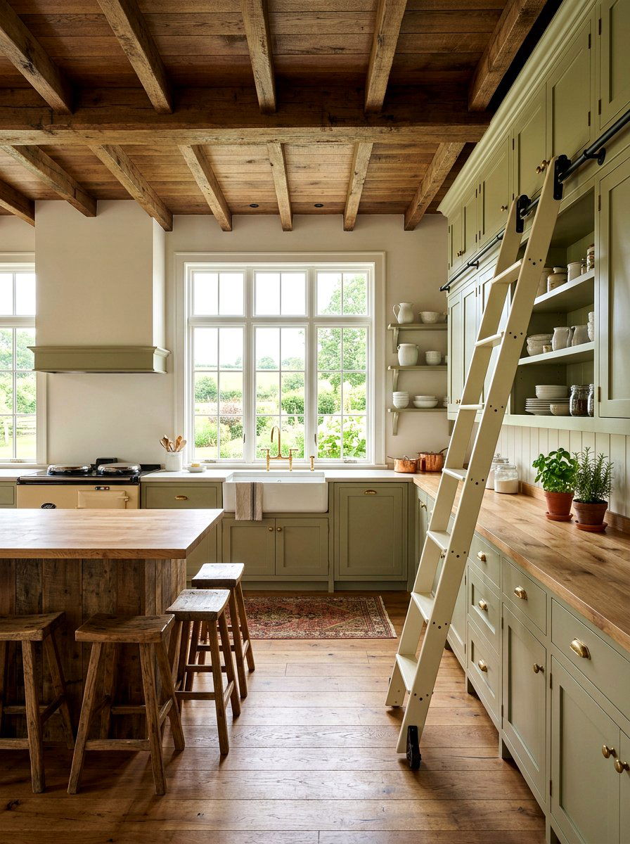 Farmhouse kitchen rolling ladder - 30 library ladder kitchen ideas