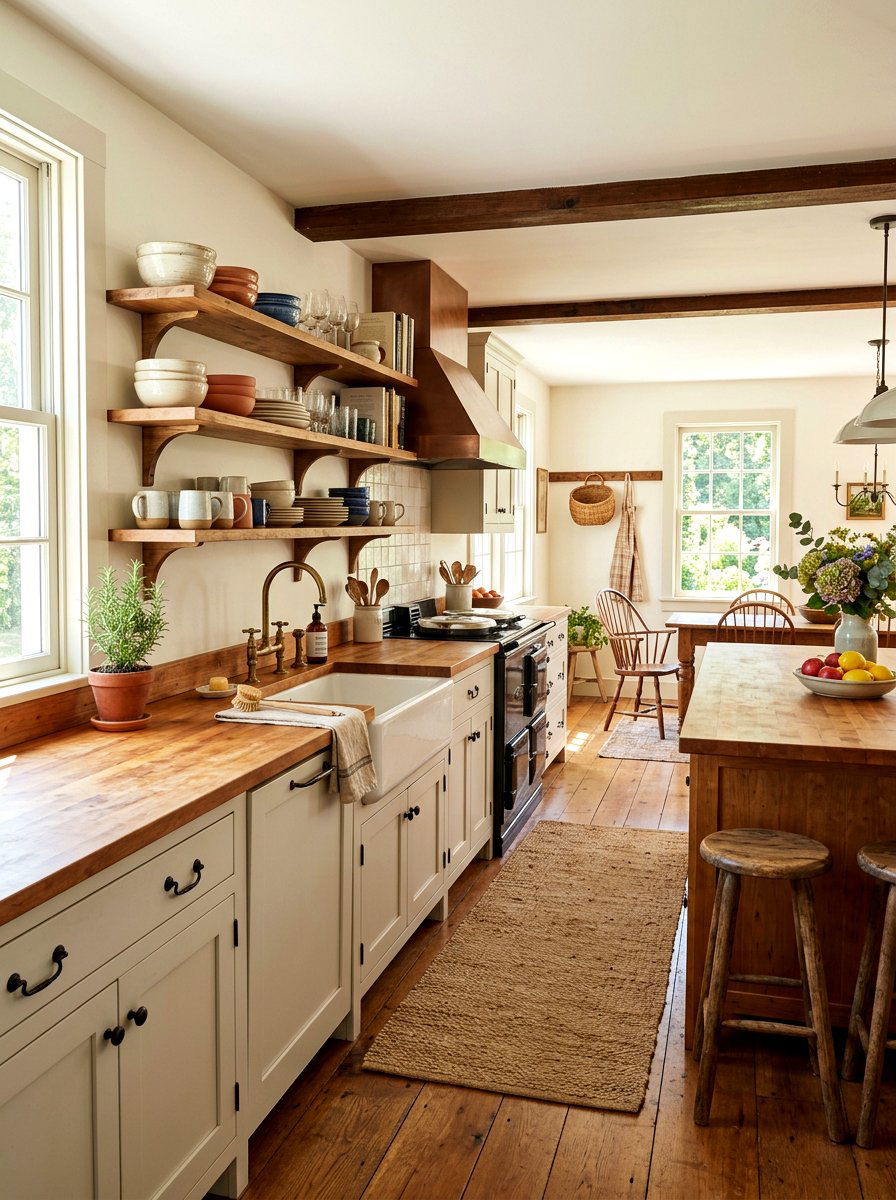 Farmhouse kitchen with maple surfaces - 30 butcher block countertop ideas