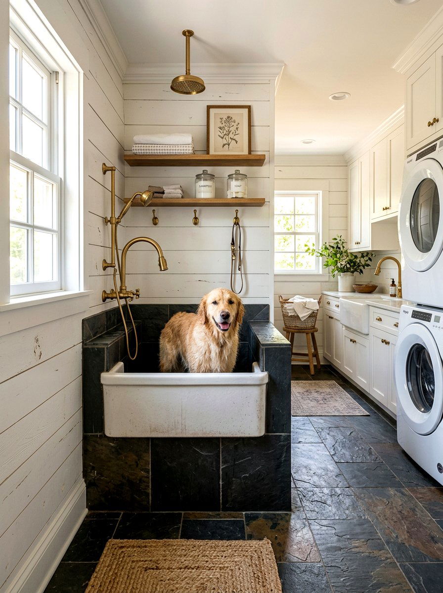Farmhouse laundry room dog shower - 30 pet washing station laundry ideas