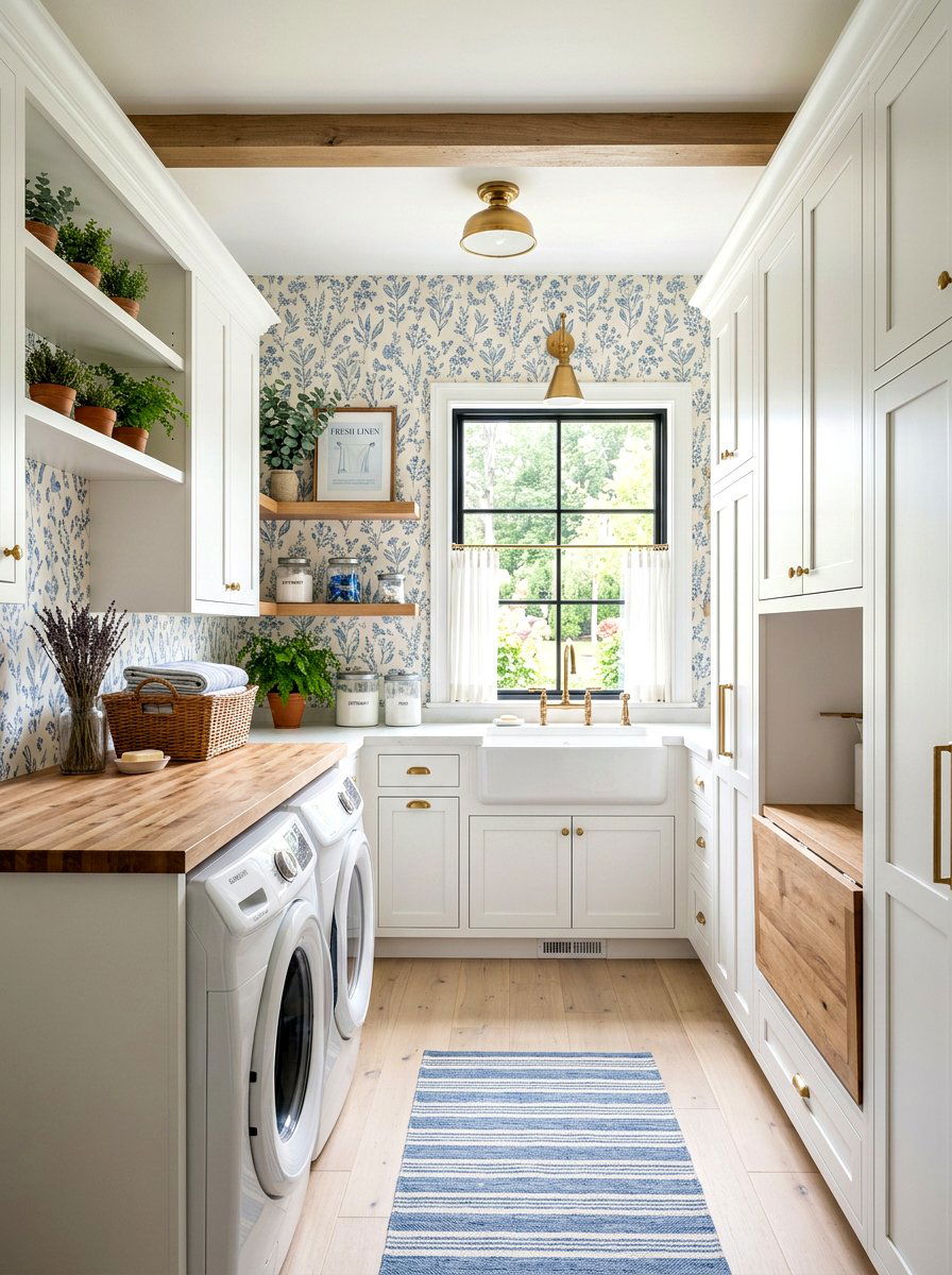 Farmhouse laundry room wallpaper - 30 farmhouse laundry room ideas