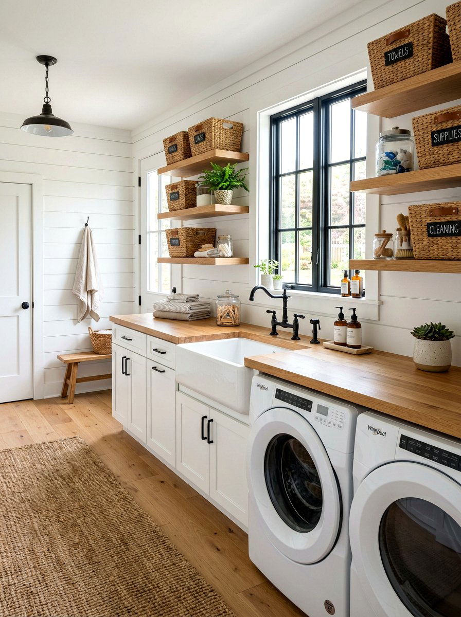 Farmhouse laundry room with folding surface - 30 laundry room folding station ideas
