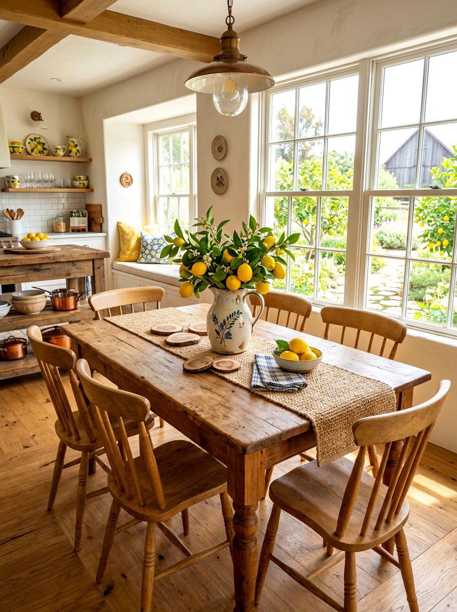 Farmhouse lemon kitchen table - 30 lemon tablescape ideas