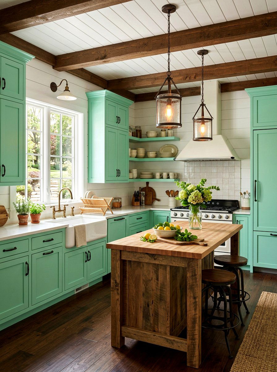 Farmhouse mint kitchen - 30 mint kitchen ideas