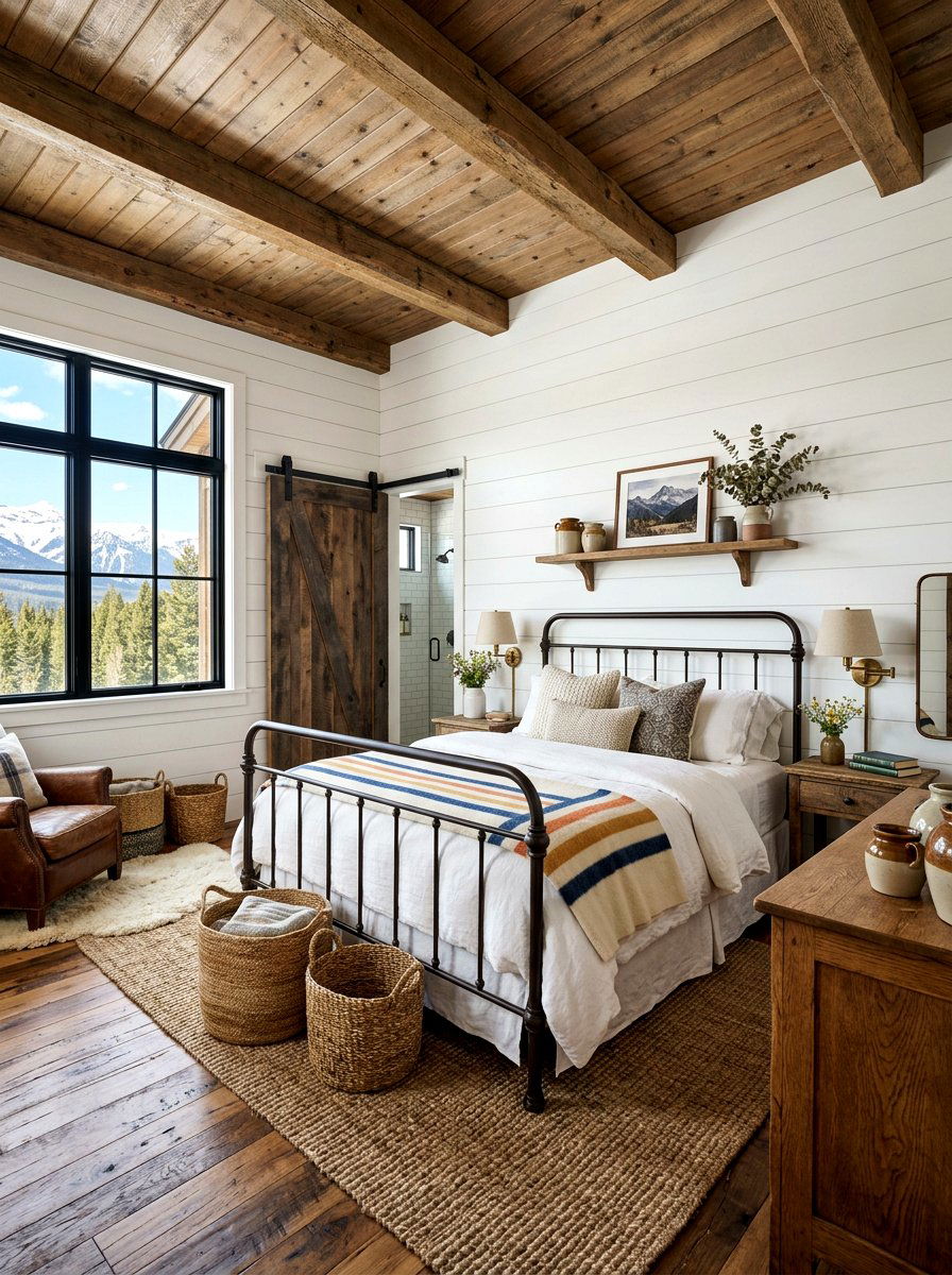 Farmhouse mountain cabin bedroom - 30 mountain cabin bedroom ideas
