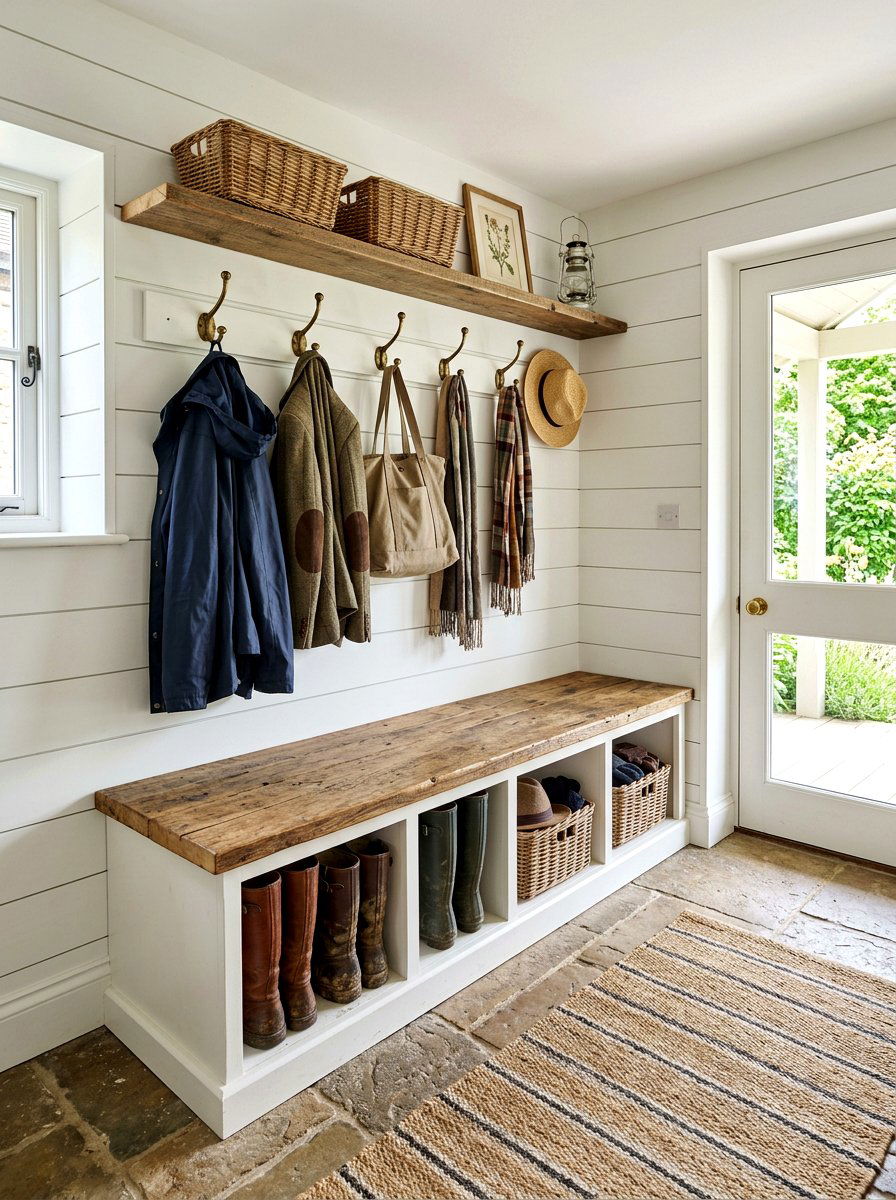 Farmhouse mudroom bench - 30 designer mudroom ideas