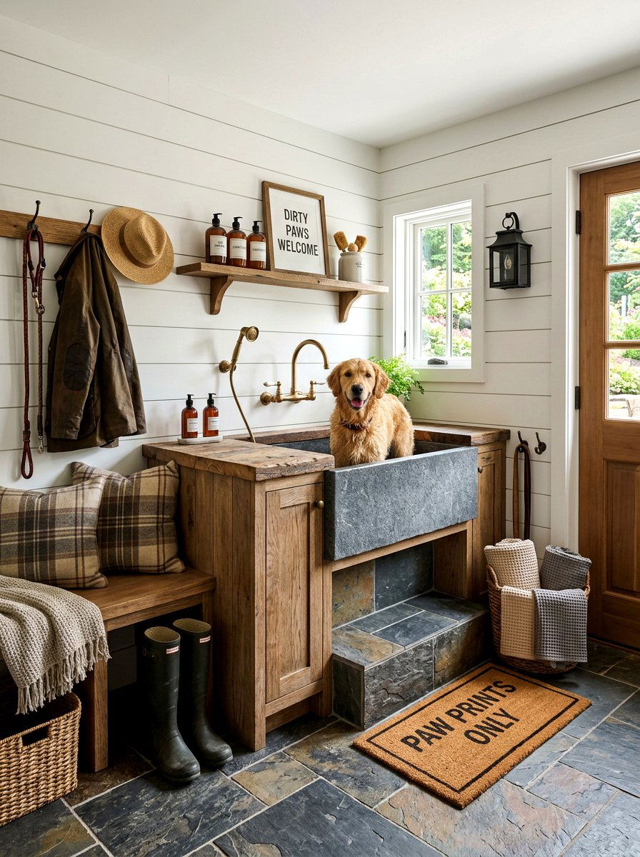 Farmhouse mudroom dog wash - 30 mudroom dog wash ideas