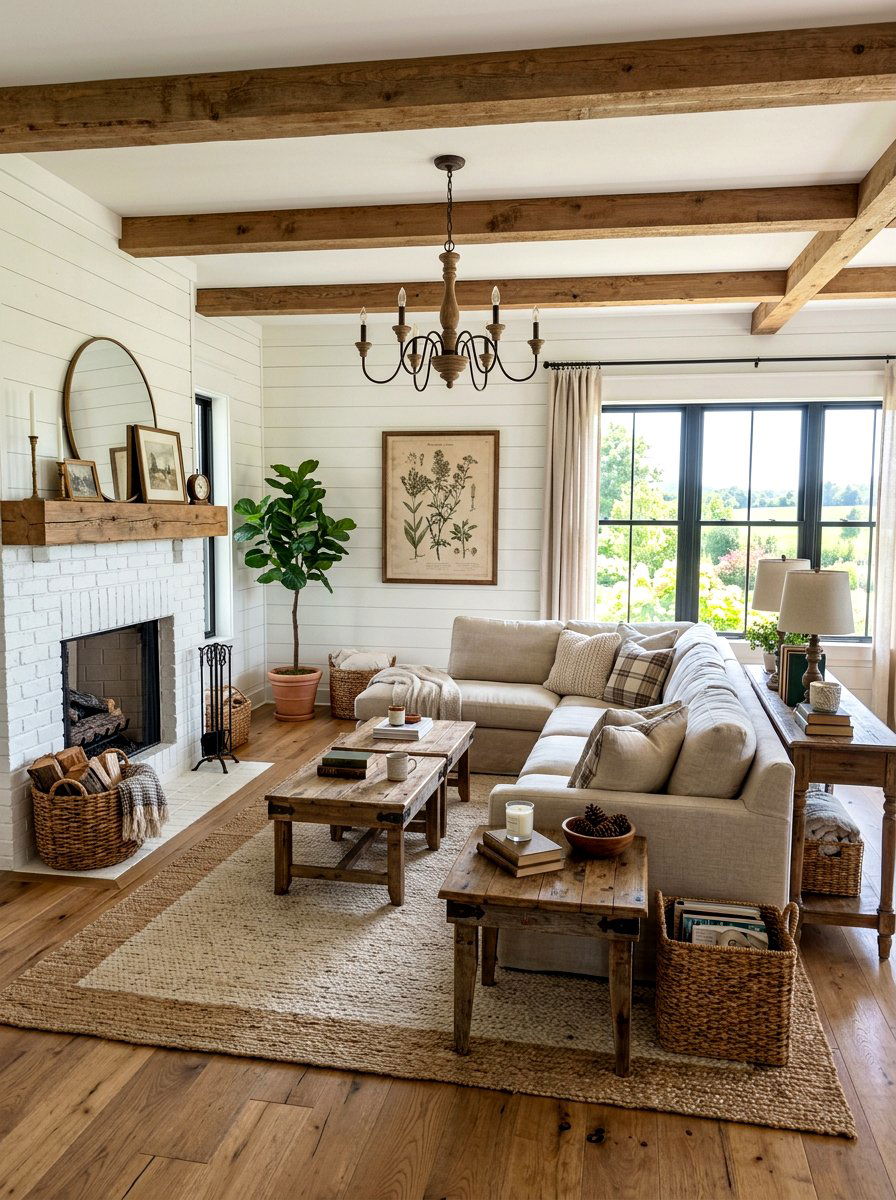 Farmhouse neutral living room - 30 warm neutral living room ideas
