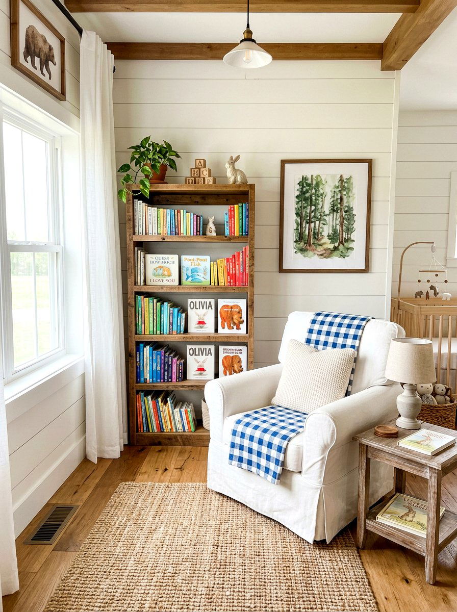 Farmhouse nursery reading nook - 30 nursery reading corner ideas aesthetic