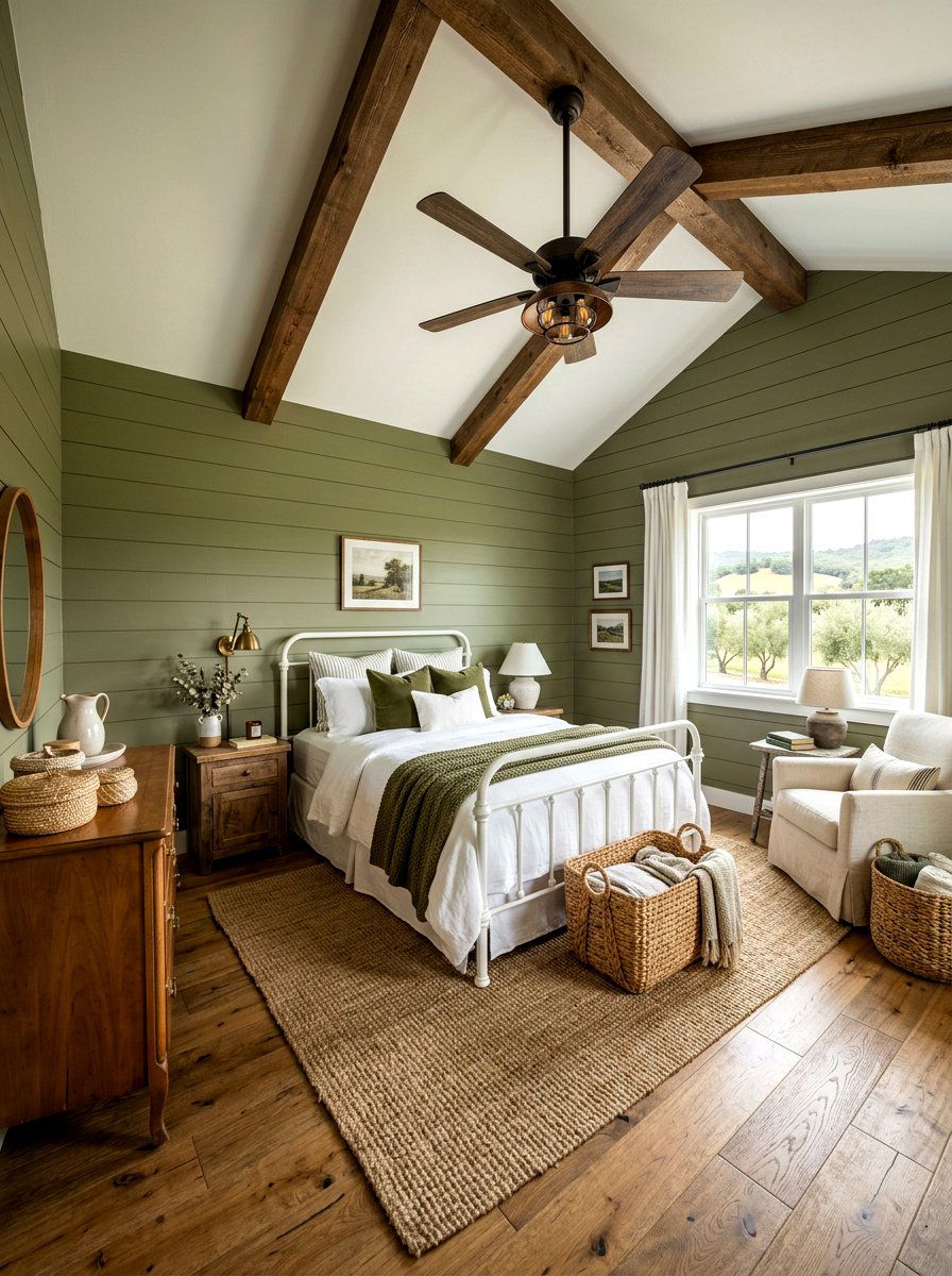 Farmhouse olive green bedroom - 30 olive drab bedroom ideas