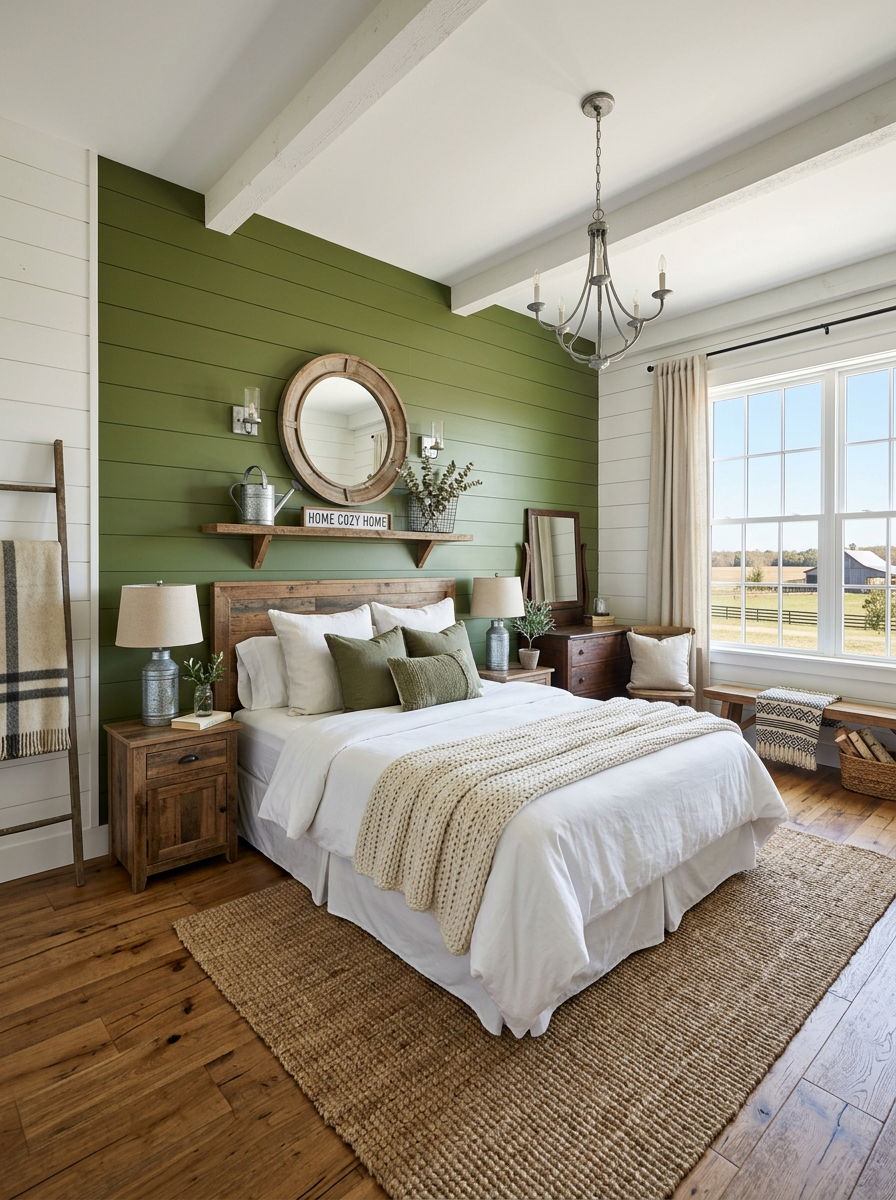 Farmhouse olive green bedroom - 30 olive green bedroom ideas