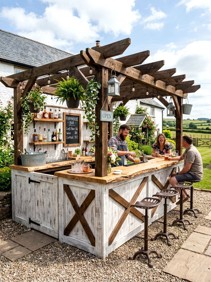 Farmhouse outdoor bar - 30 backyard bar ideas