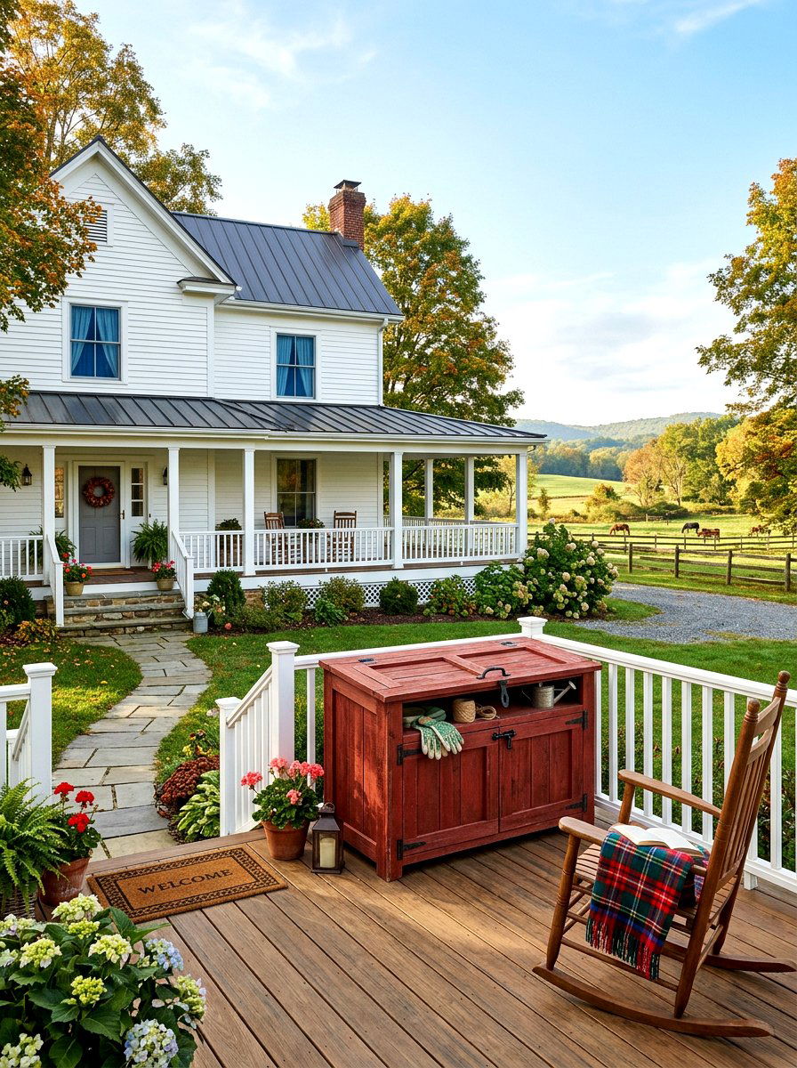 Farmhouse outdoor storage box - 30 deck box ideas