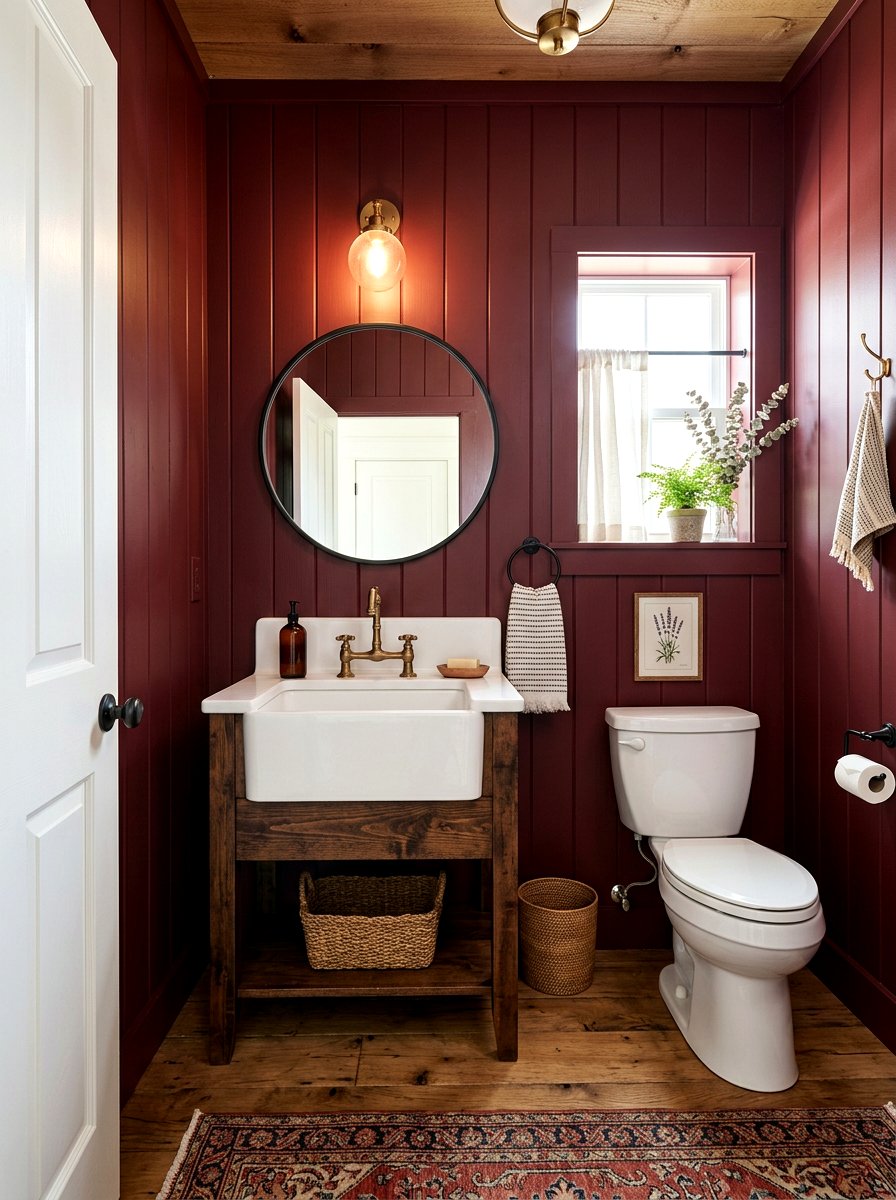 Farmhouse oxblood powder room - 30 oxblood powder room ideas