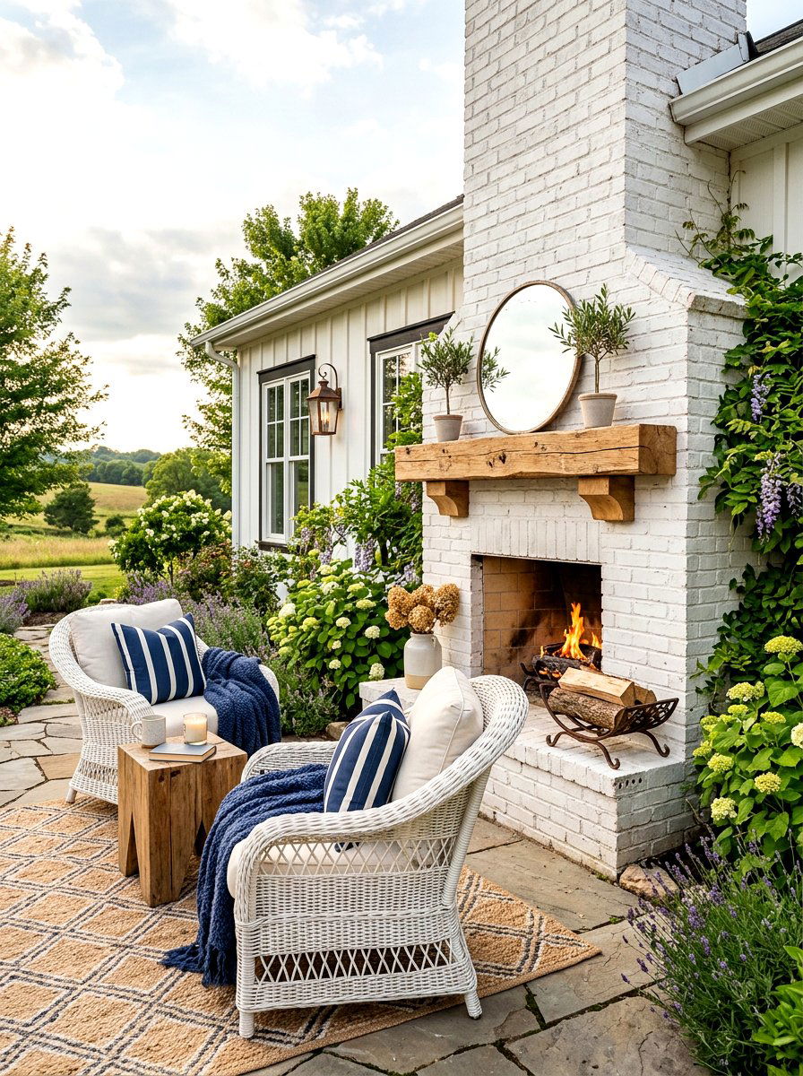 Farmhouse patio fireplace setup - 30 patio fireplace lounge ideas