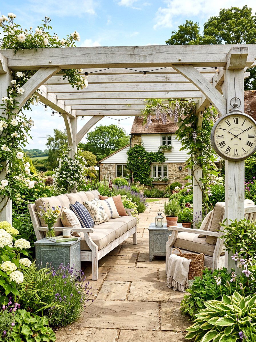 Farmhouse pergola seating design - 30 open pergola seating ideas