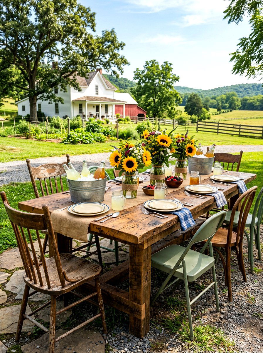 Farmhouse picnic table - 30 backyard picnic area ideas