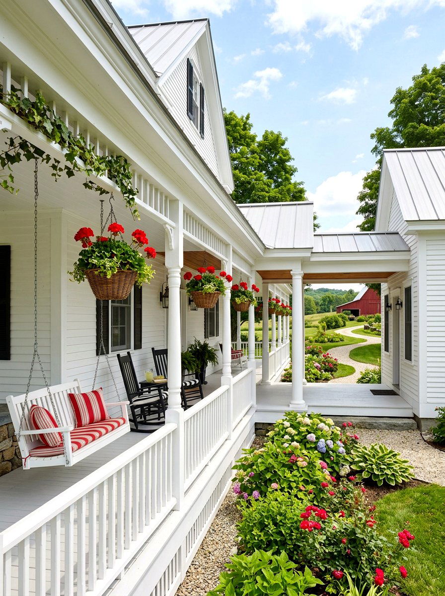 Farmhouse porch connection - 30 breezeway garden ideas