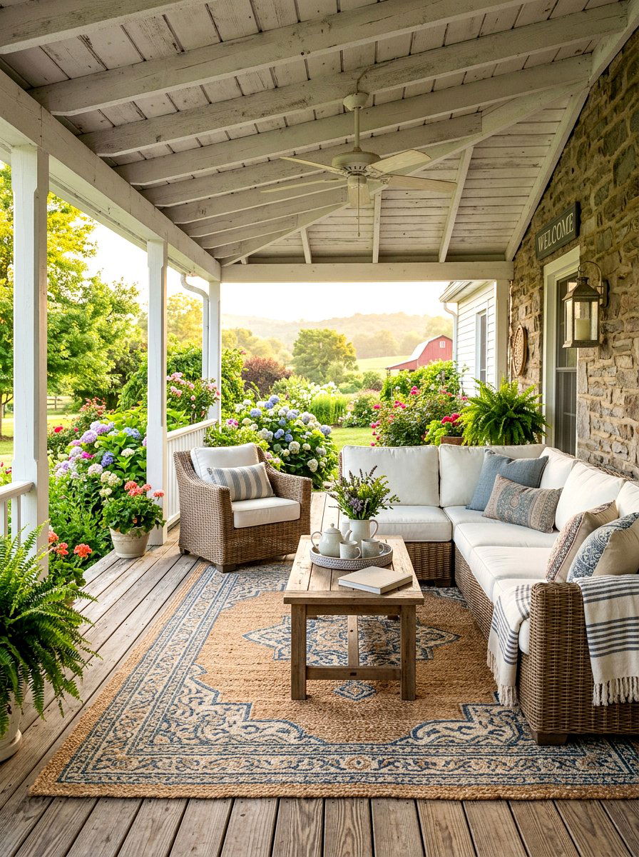 Farmhouse porch lounge - 30 farmhouse backyard ideas