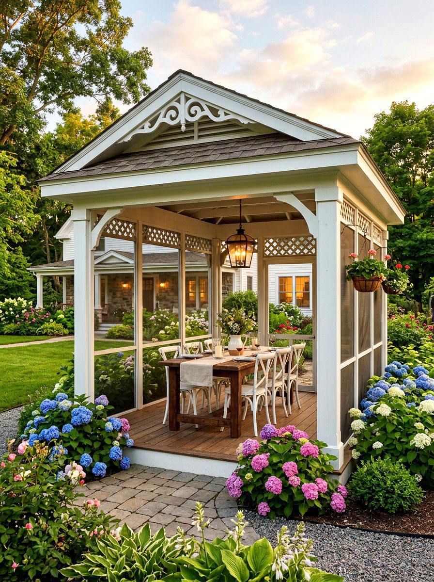 Farmhouse screened gazebo - 30 screened gazebo dining ideas