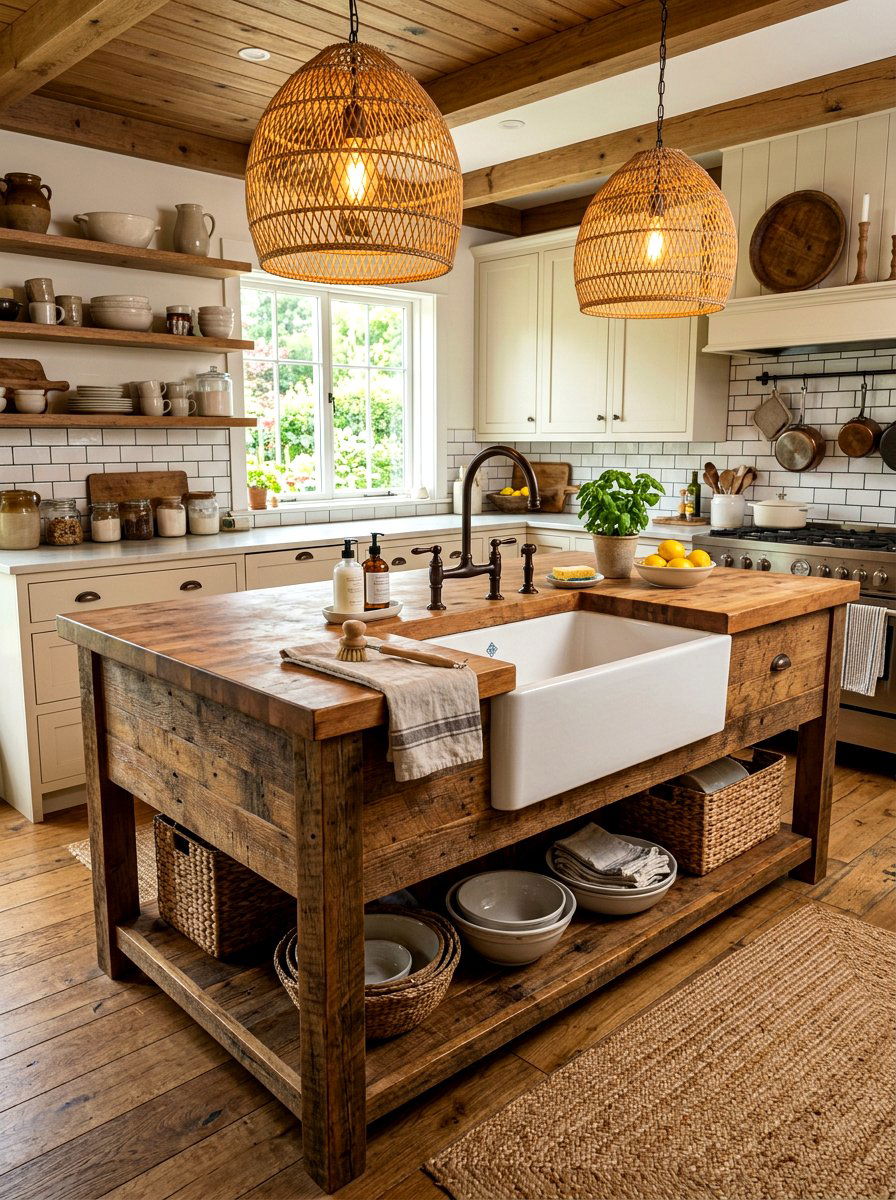 Farmhouse sink on wooden kitchen island - 30 kitchen island with sink ideas