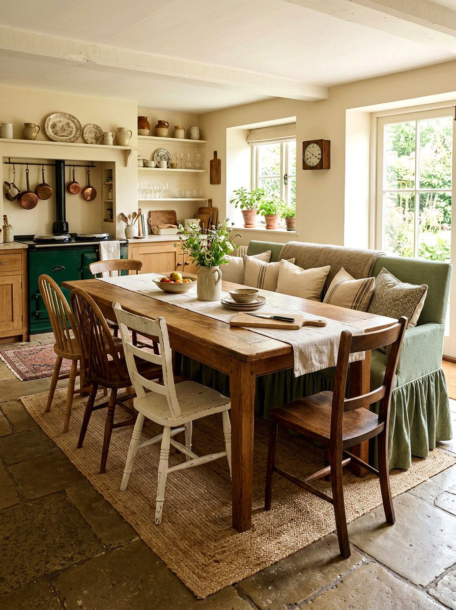 Farmhouse skirted dining bench - 30 skirted dining bench ideas