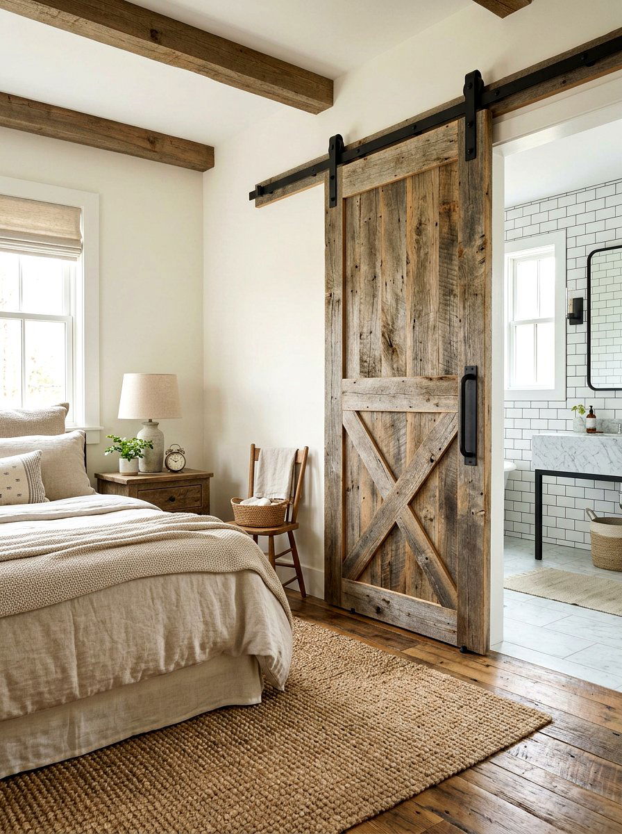 Farmhouse sliding door - 30 romantic cottage bedroom ideas