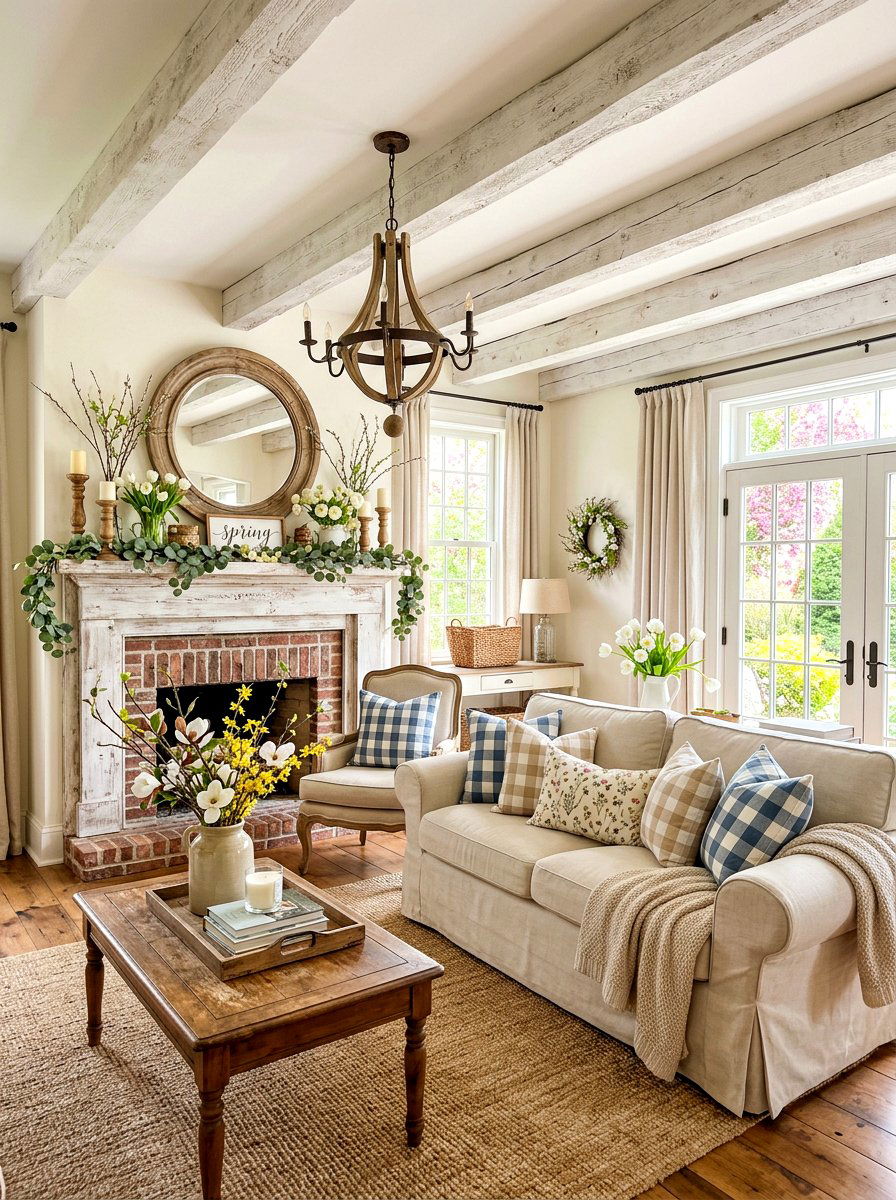 Farmhouse spring decor - 30 soft spring living room ideas