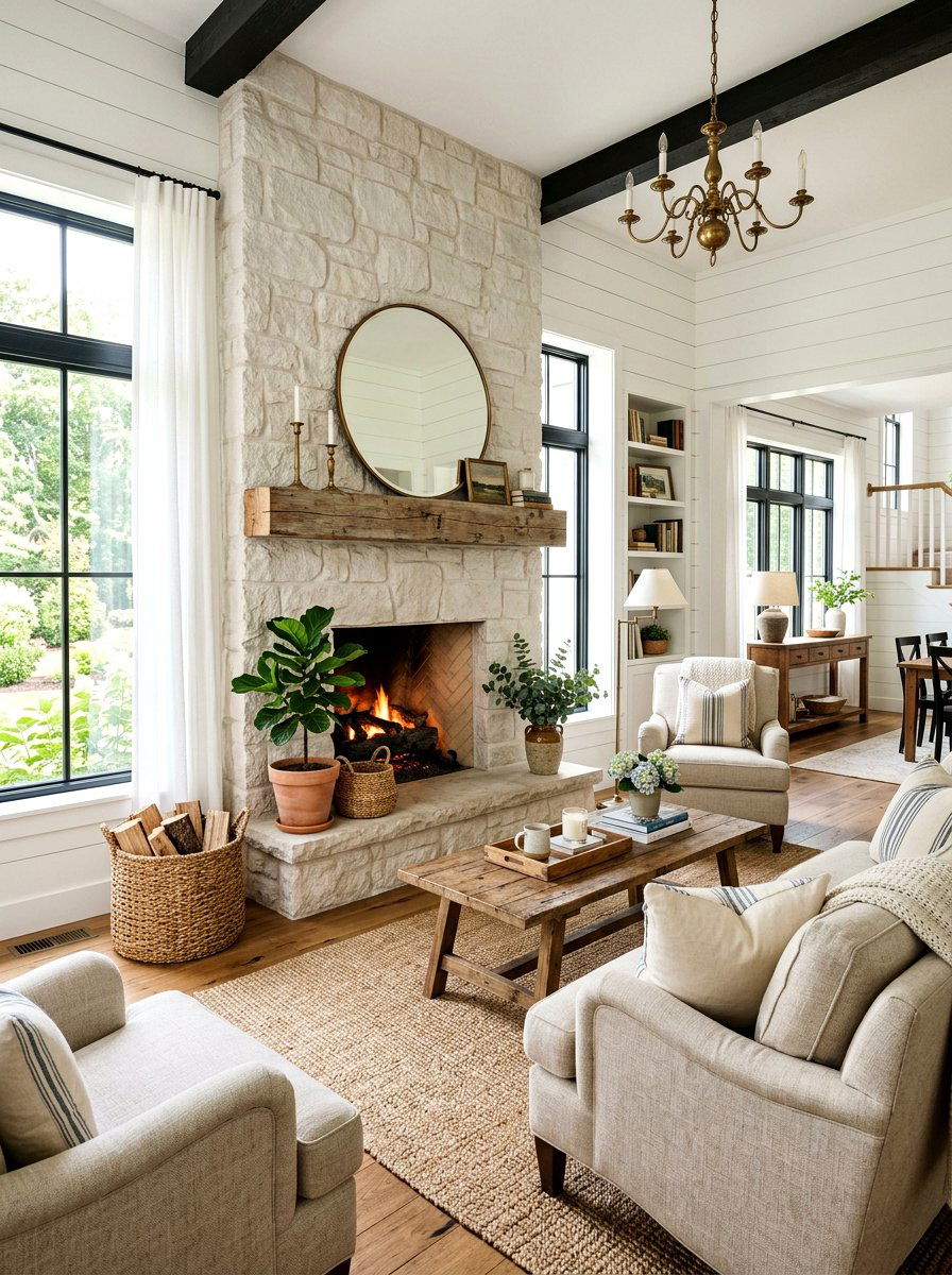 Farmhouse stone fireplace - 30 stone fireplace ideas