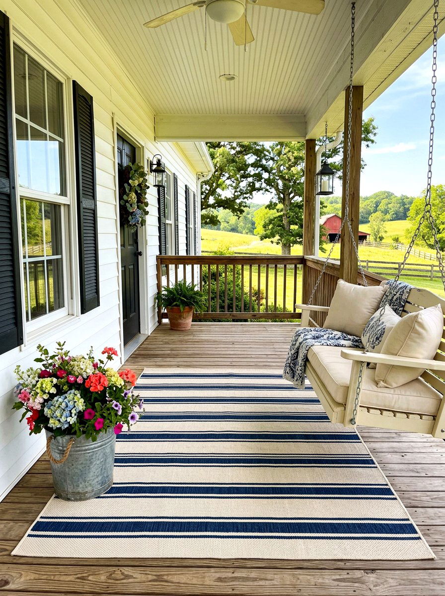 Farmhouse striped porch rug - 30 striped outdoor rug ideas