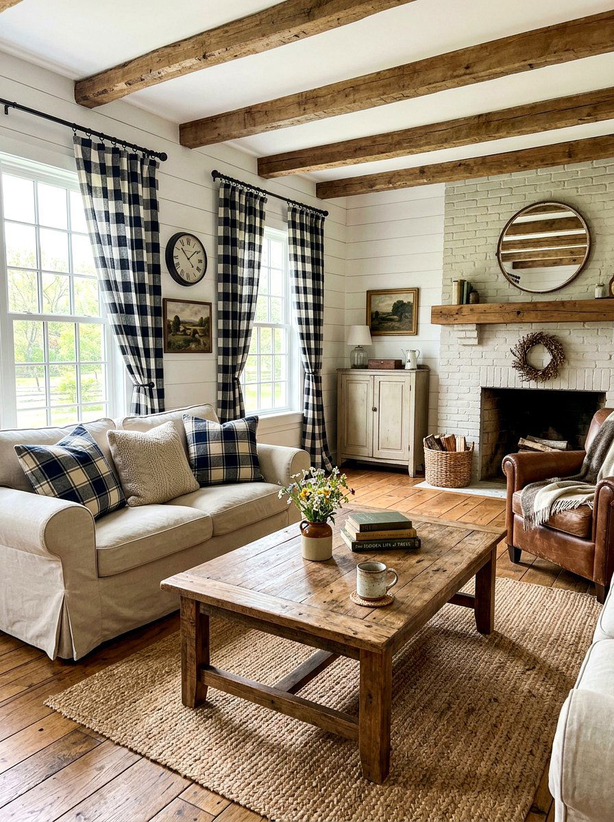 Farmhouse style curtains - 30 living room curtain ideas