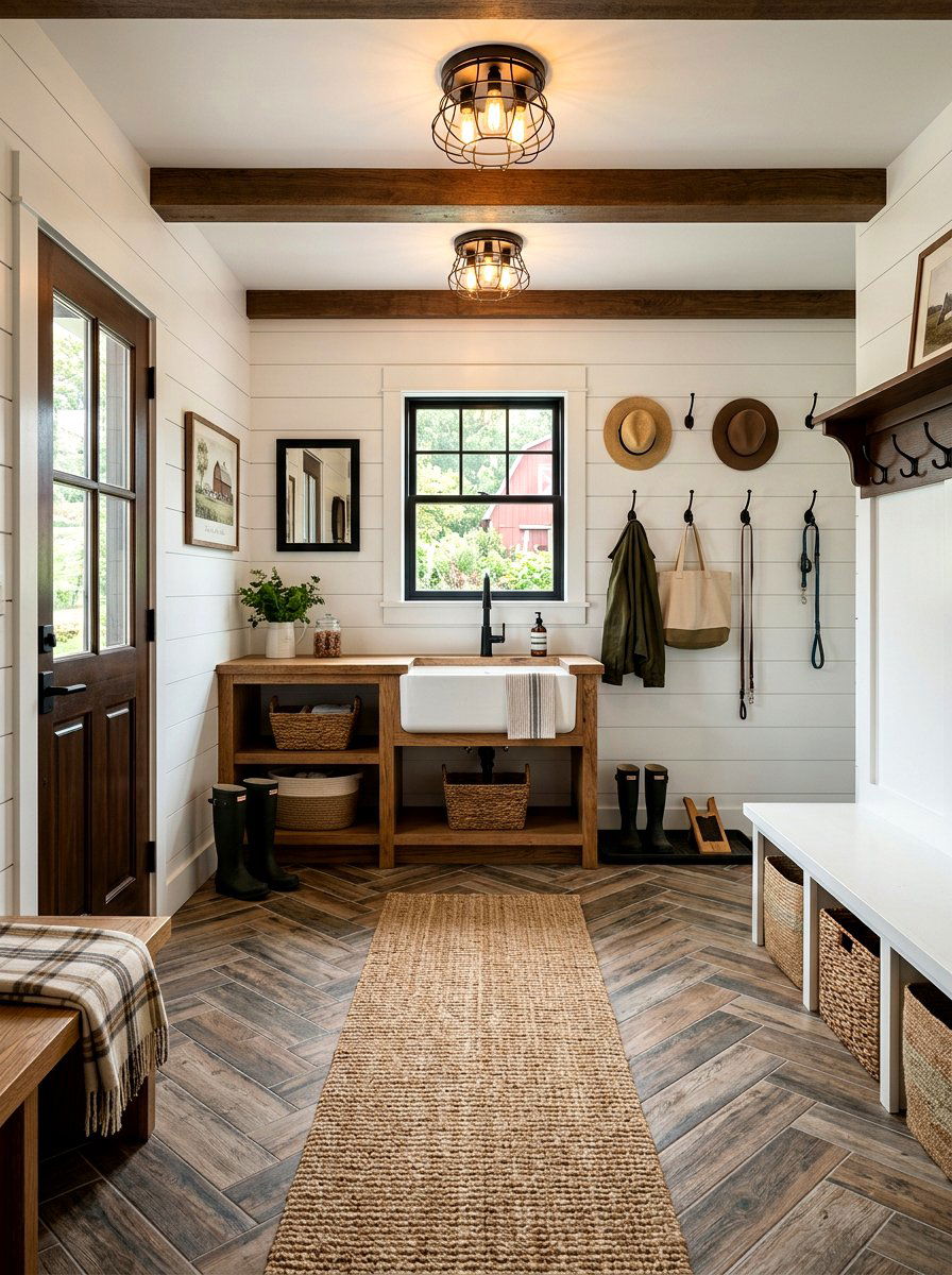 Farmhouse style floor tile - 30 patterned mudroom tile ideas