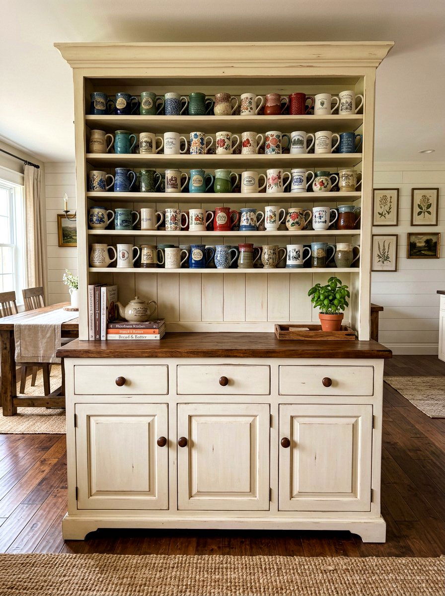 Farmhouse style hutch - 30 mug display ideas