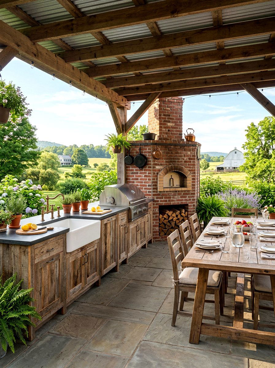 Farmhouse style outdoor kitchen - 30 family BBQ patio ideas