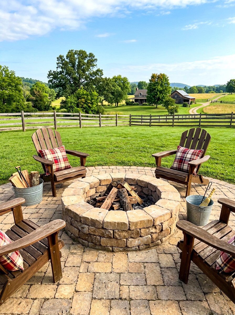 Farmhouse style paver fire pit - 30 paver fire pit patio ideas