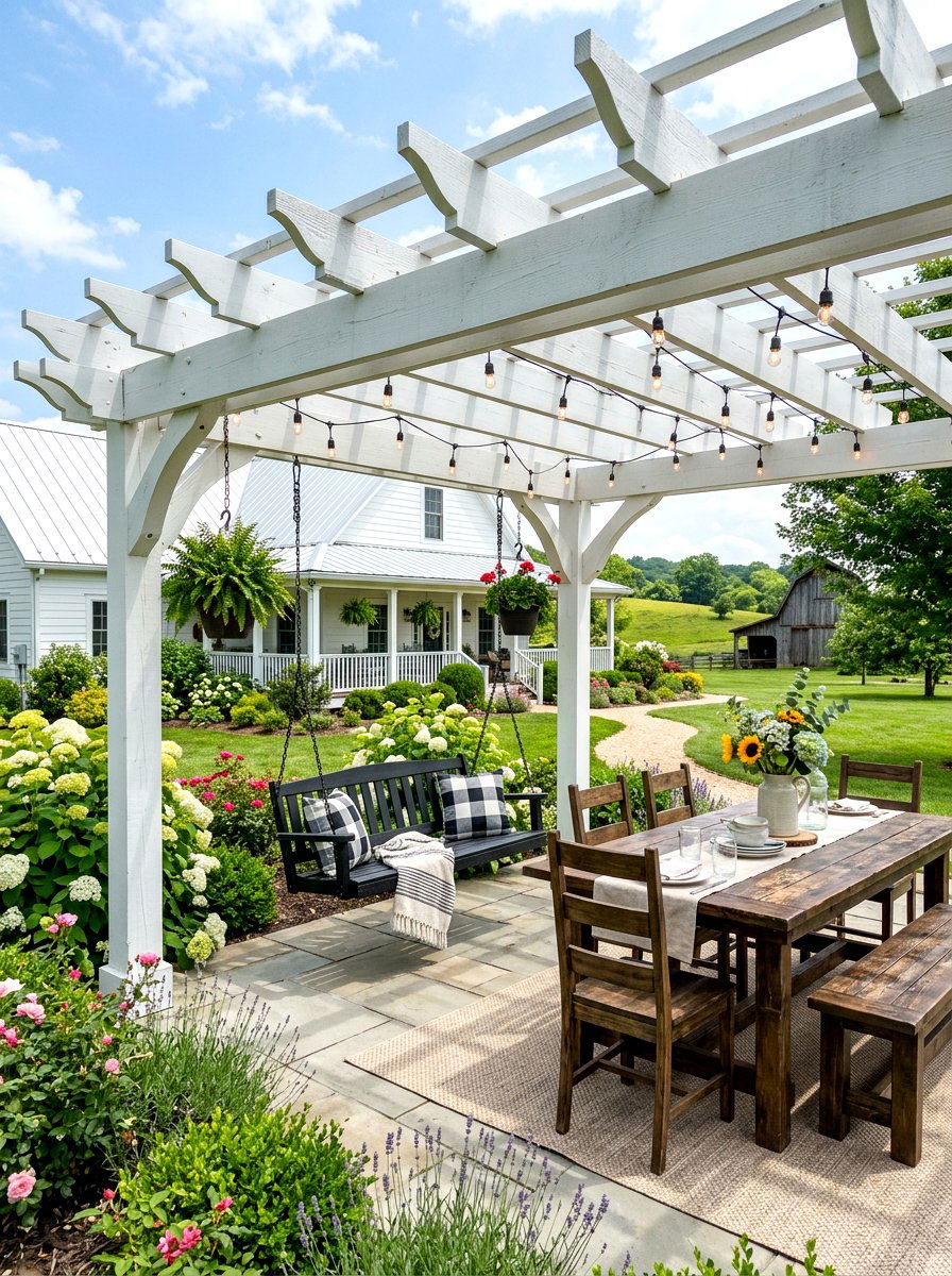 Farmhouse style pergola - 30 patio pergola ideas