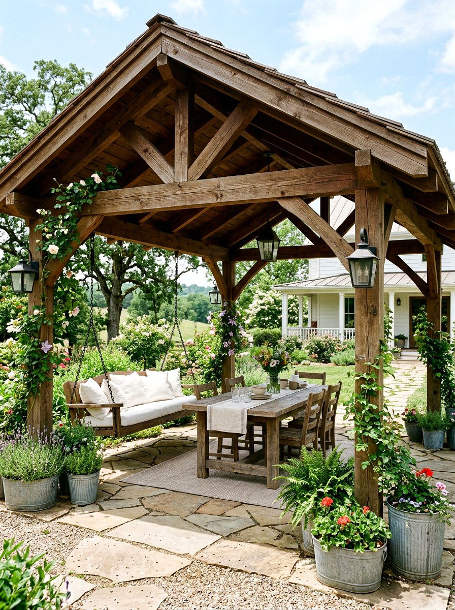Farmhouse style pergola - 30 pergola lounge area ideas