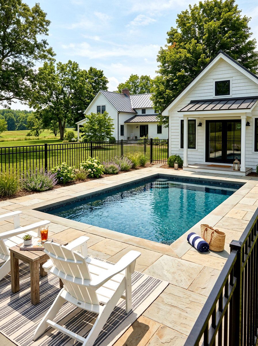 Farmhouse style plunge pool - 30 plunge pool backyard ideas aesthetic