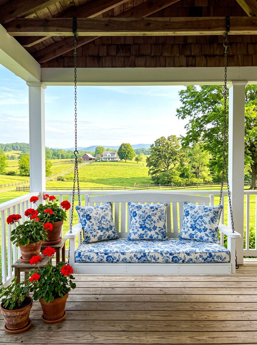 Farmhouse style porch swing - 30 patio conversation area ideas