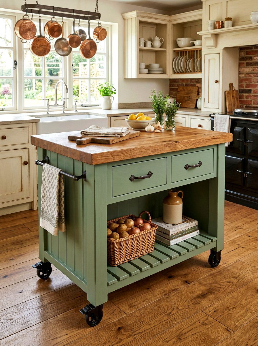 Farmhouse style rolling kitchen island - 30 movable kitchen island ideas